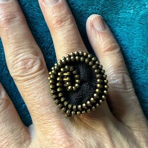 Unique Black and Gold Zipper Ring